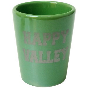 green luster shot glass with silver Happy Valley